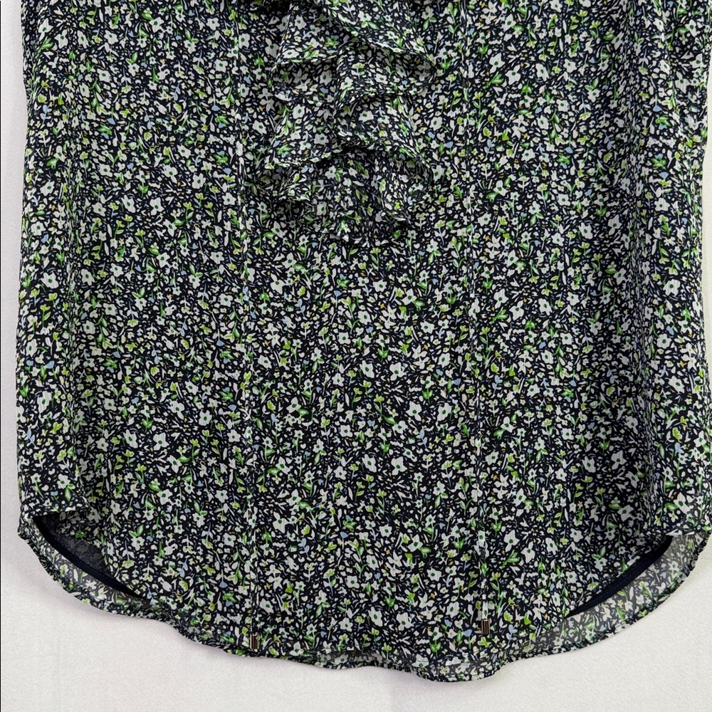 Tommy Hilfiger Navy Blue Floral Ruffle Split Neck Lined Sleeveless Blouse - Picture 3 of 6